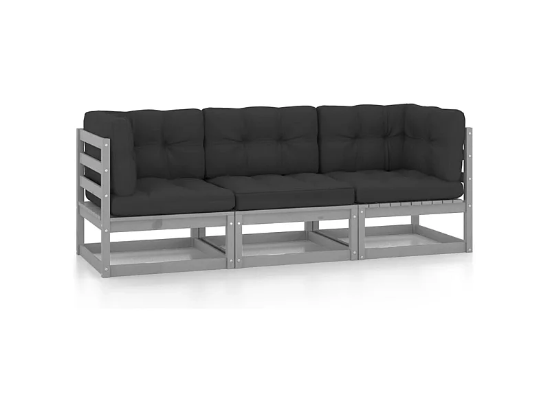 Sofá de jardim 3 lugares com almofadões pinho maciço PT358395