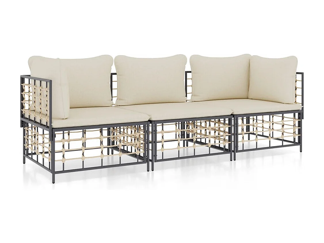 Salon de jardin 3 pcs avec coussins anthracite résine tressée REO55397