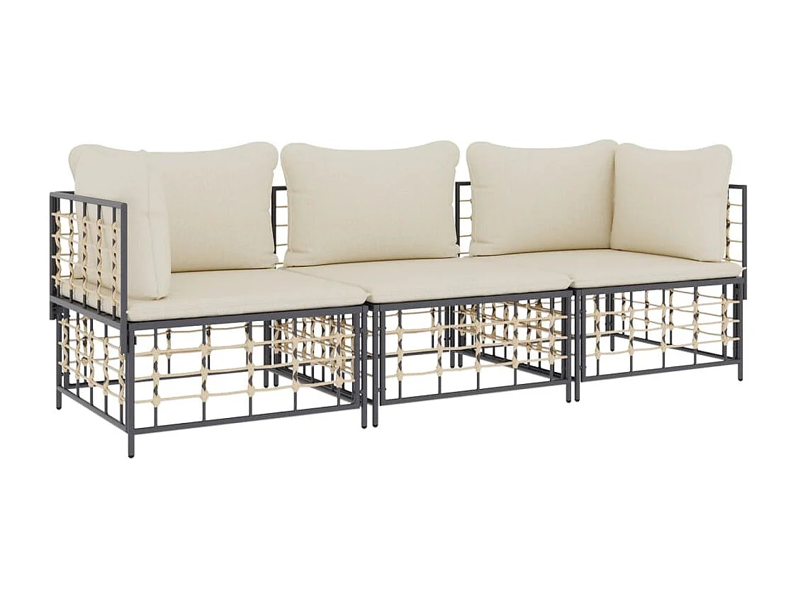 Salon de jardin 3 pcs avec coussins anthracite résine tressée REO55397