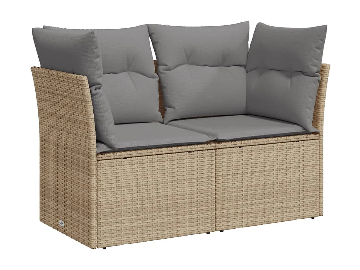 Canapé de jardin avec coussins 2 places beige résine tressée REO53816