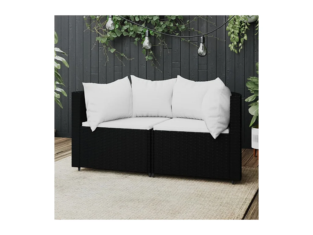 Canapés d'angle de jardin et coussins 2pcs Noir Résine tressée REO37646