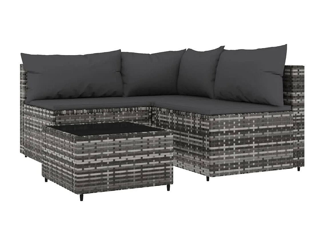 Salon de jardin 4 pcs avec coussins Gris Résine tressée REO18669
