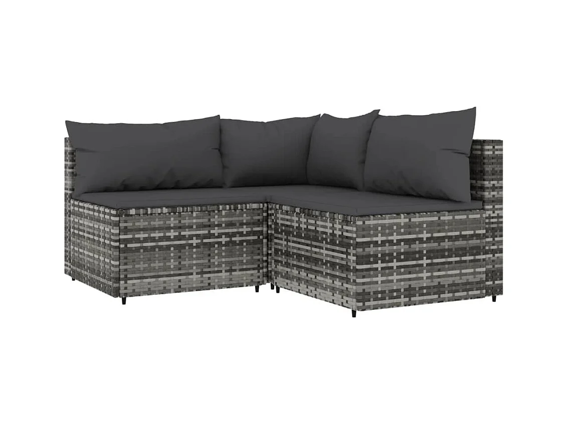 4-tlg. Garten-Sitzgruppe: Sofa + Tisch | Garten-Lounge-Set mit Kissen Grau Poly Rattan -GKD950963