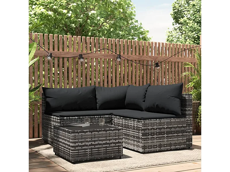 Salon de jardin 4 pcs avec coussins Gris Résine tressée REO18669