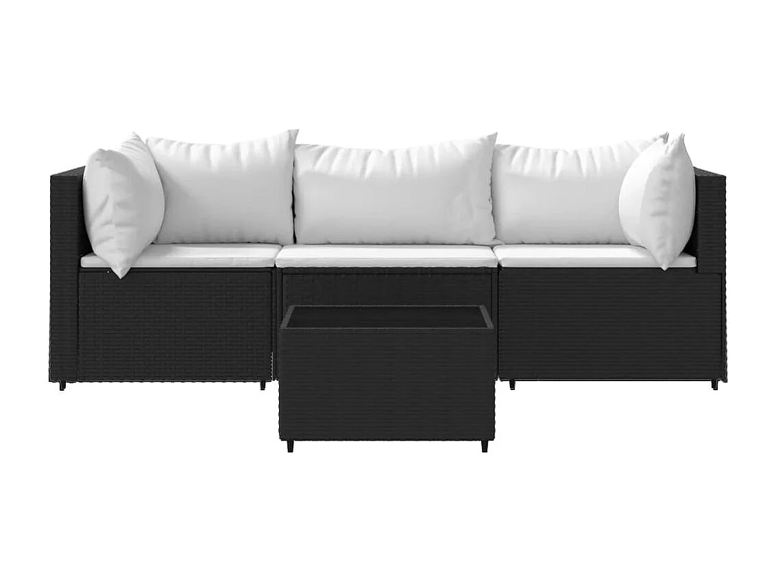4-tlg. Garten-Sitzgruppe: Sofa + Tisch | Garten-Lounge-Set mit Kissen Schwarz Poly Rattan -GKD939342