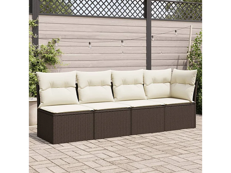 Canapé de jardin avec coussins 4 places marron résine tressée REO25227