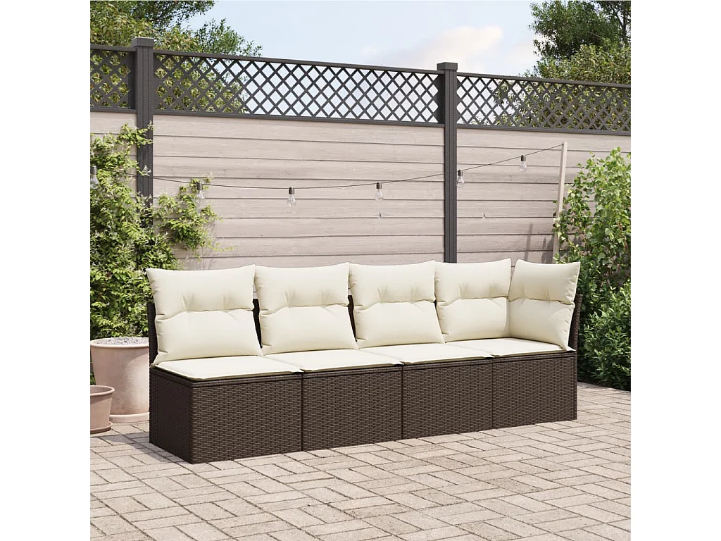 Canapé de jardin avec coussins 4 places marron résine tressée REO25227