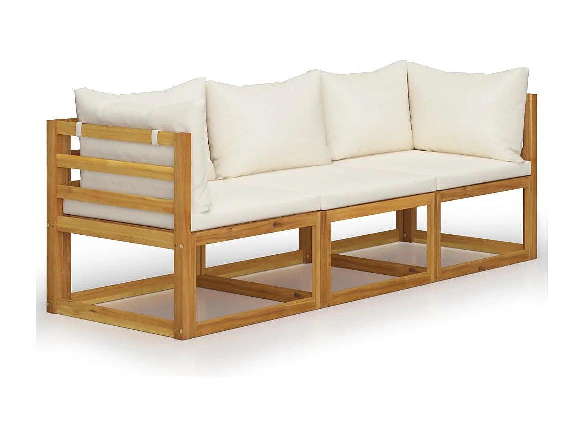 Canapé de jardin à 3 places avec coussin Crème Bois d'acacia REO50606