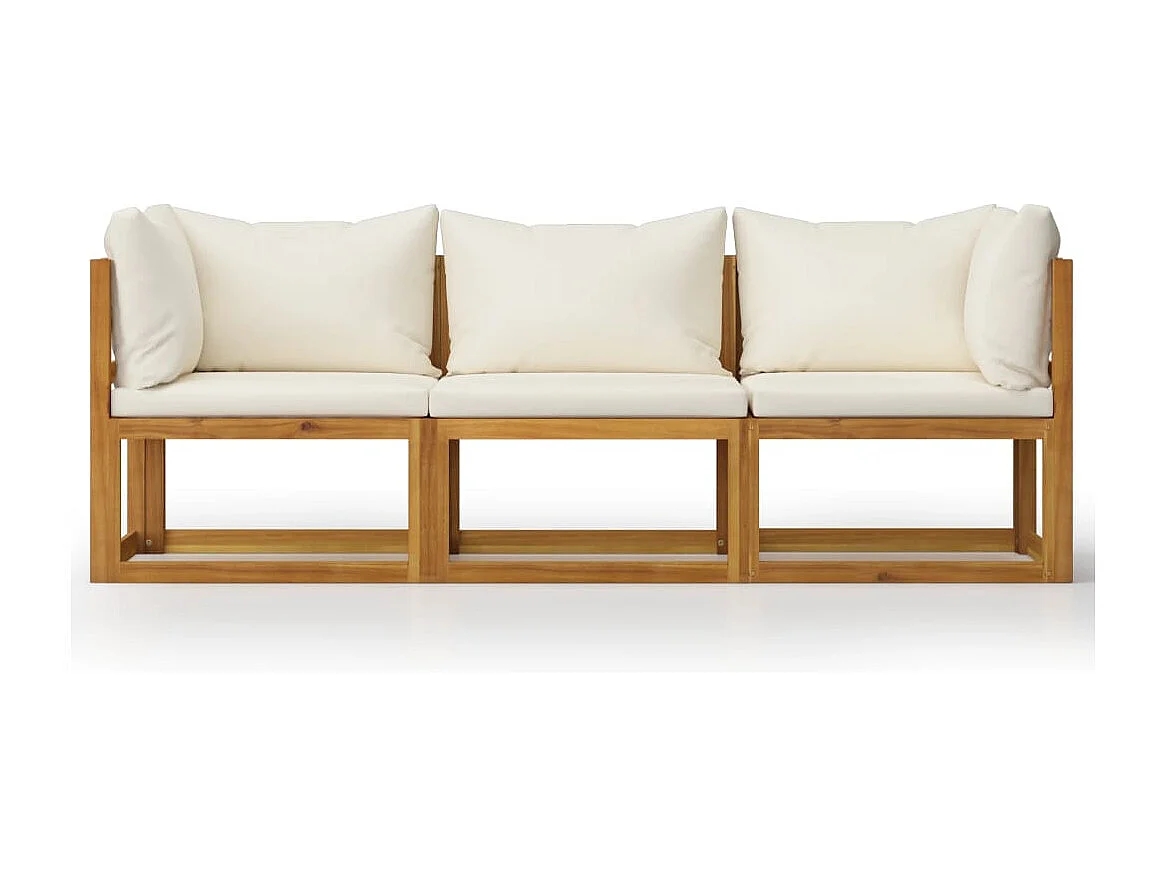 Canapé de jardin à 3 places avec coussin Crème Bois d'acacia REO50606