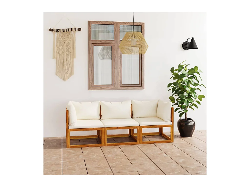 Canapé de jardin à 3 places avec coussin Crème Bois d'acacia REO50606