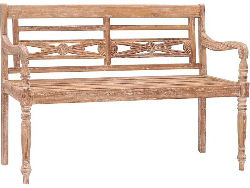 Banco Batávia 120 cm madeira de teca maciça branco lavado PT706422