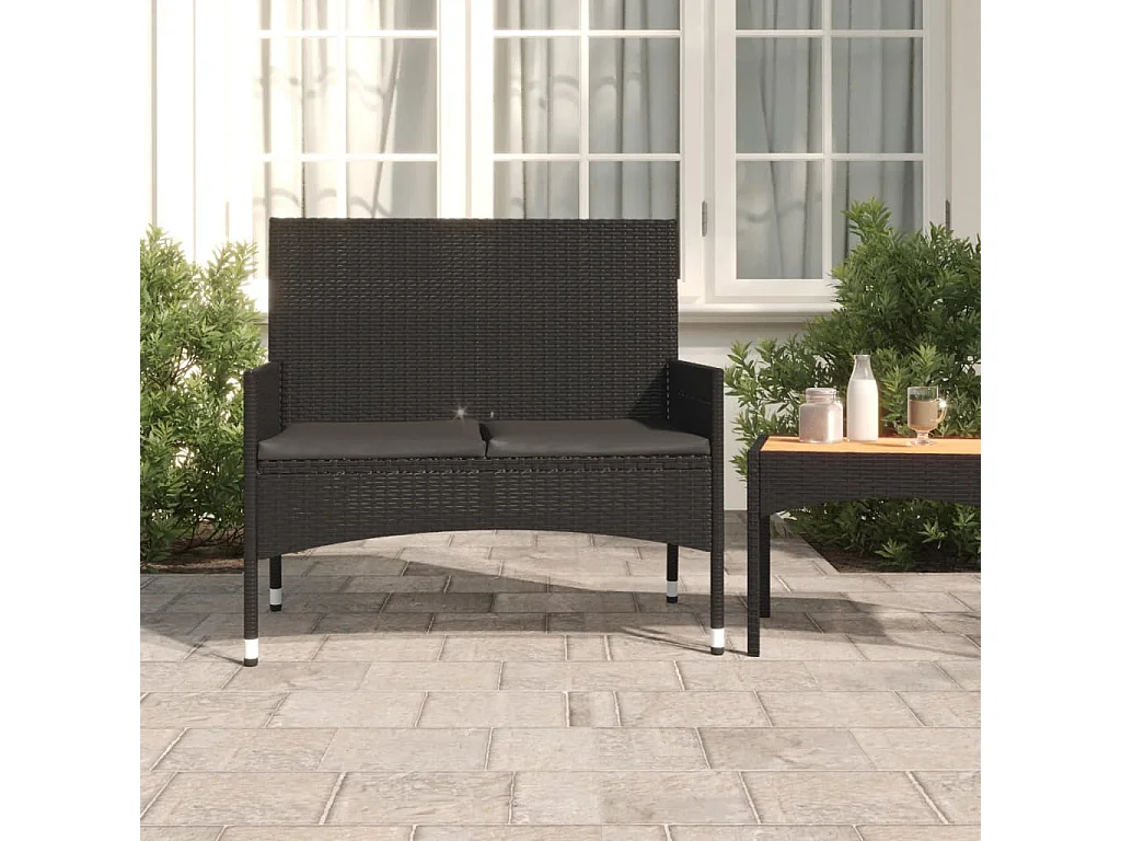 Banc de Jardin à 2 Places avec Coussins Noir Résine Tressée REO88073