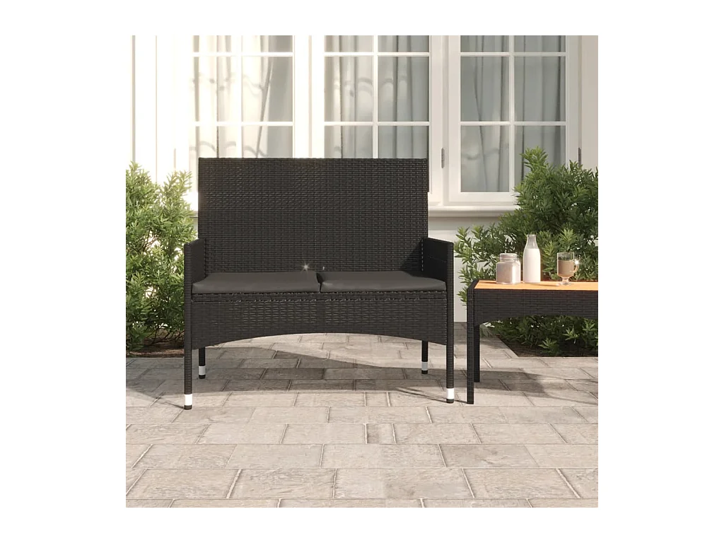 Banc de Jardin à 2 Places avec Coussins Noir Résine Tressée REO88073