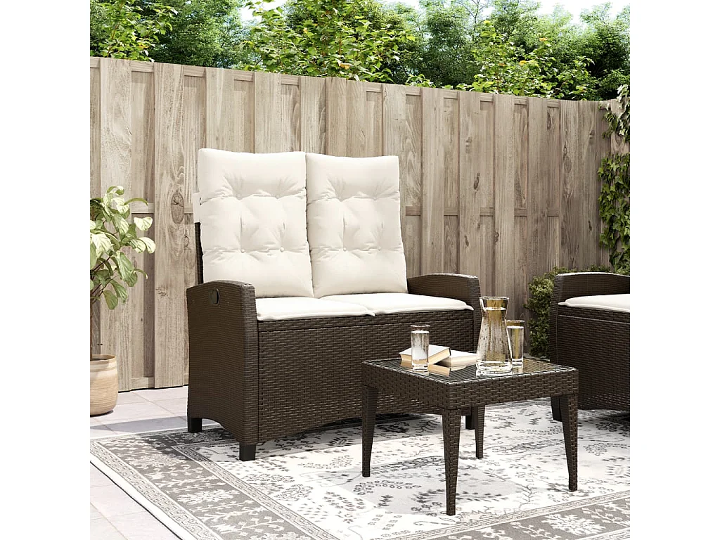Banc inclinable de jardin avec coussins marron résine tressée REO59628