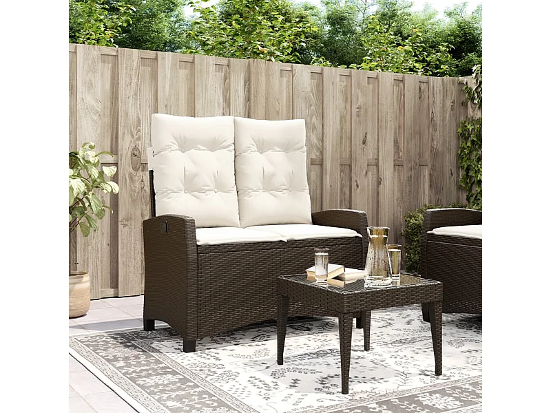 Banc inclinable de jardin avec coussins marron résine tressée REO59628