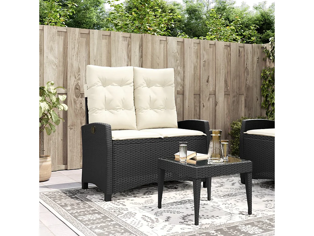 Banc inclinable de jardin avec coussins noir résine tressée REO72528