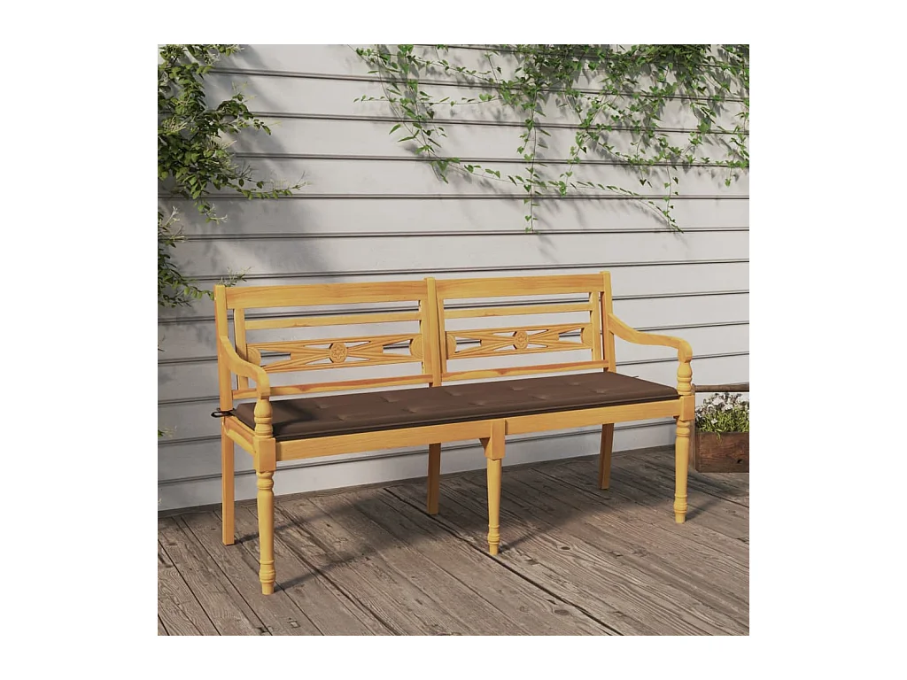 Banc Batavia avec coussin taupe 150 cm Bois de teck massif REO73078