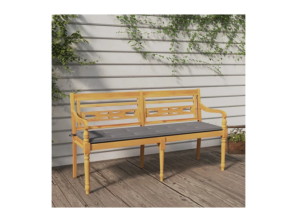 Banc Batavia avec coussin gris 150 cm Bois de teck massif REO56019