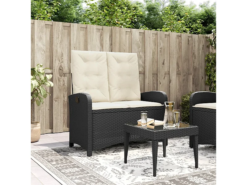 Sillón reclinable de jardín con cojines ratán sintético negro ES17774