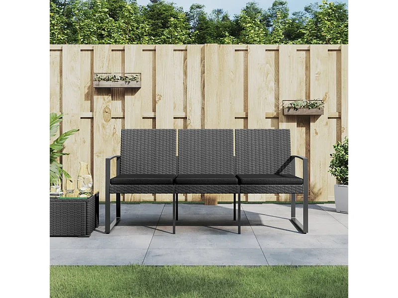 Banc de jardin à 3 places et coussins gris foncé PP rotin REO61156