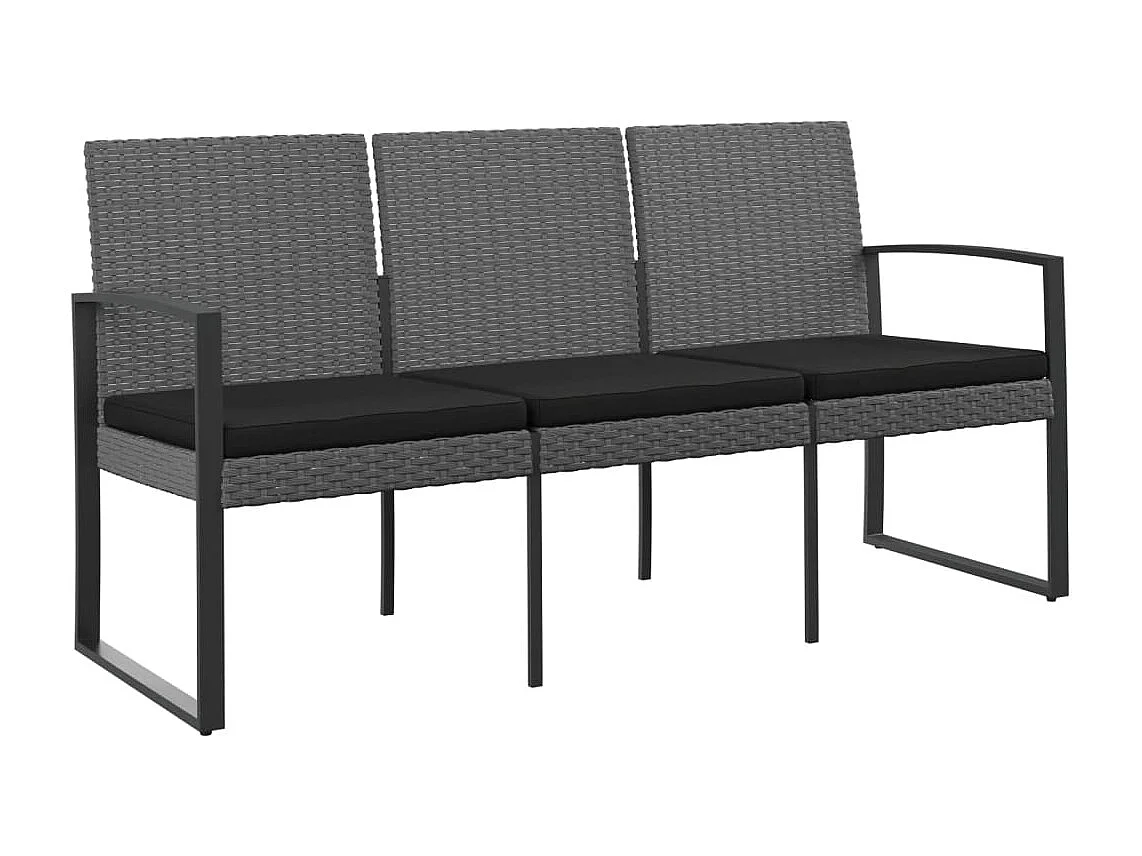 Banc de jardin à 3 places et coussins gris foncé PP rotin REO61156