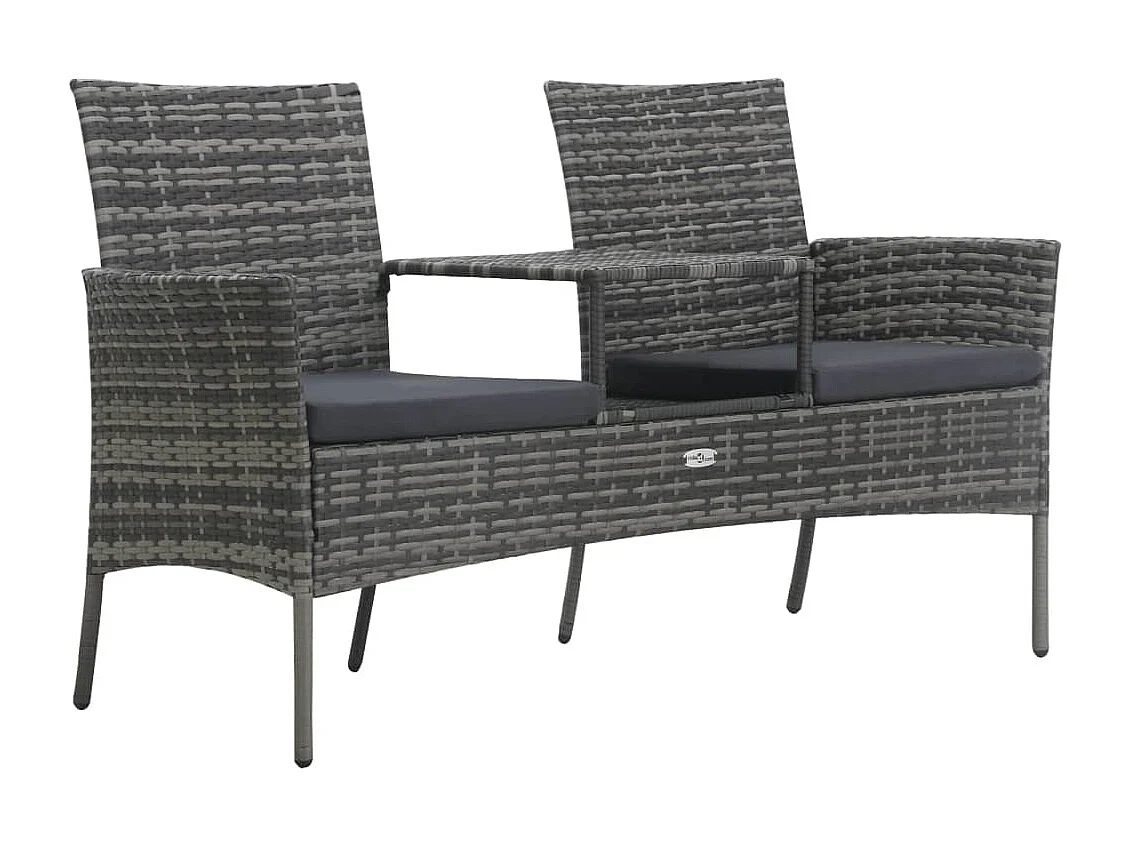 Tuinbank 2-zits met tafeltje poly rattan antraciet