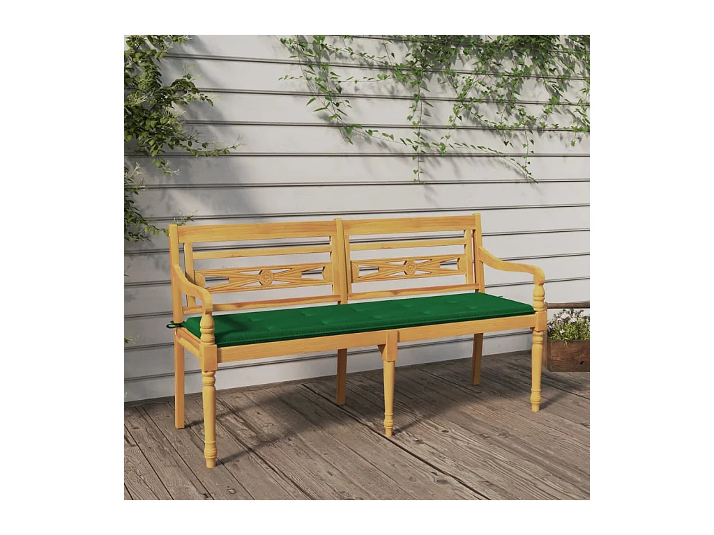 Banc Batavia avec coussin vert 150 cm Bois de teck massif REO19561