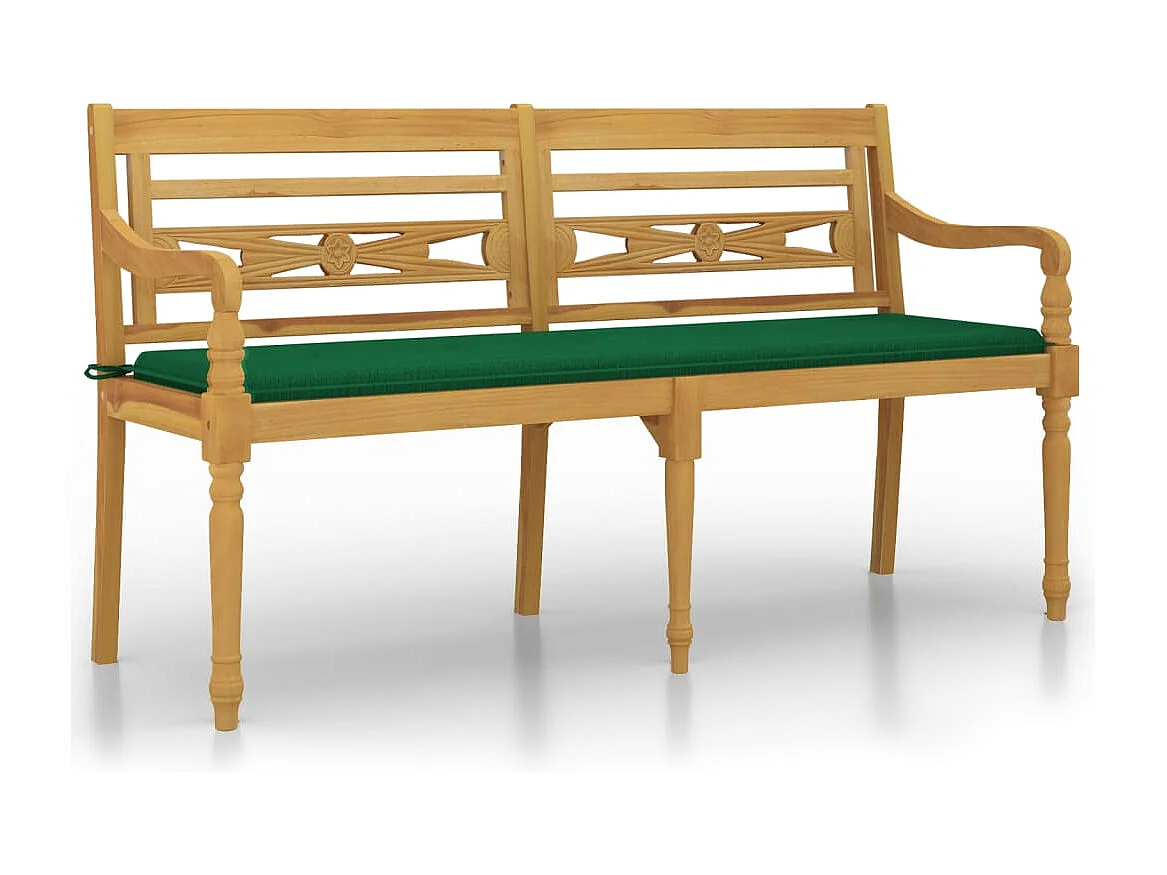 Banc Batavia avec coussin vert 150 cm Bois de teck massif REO19561