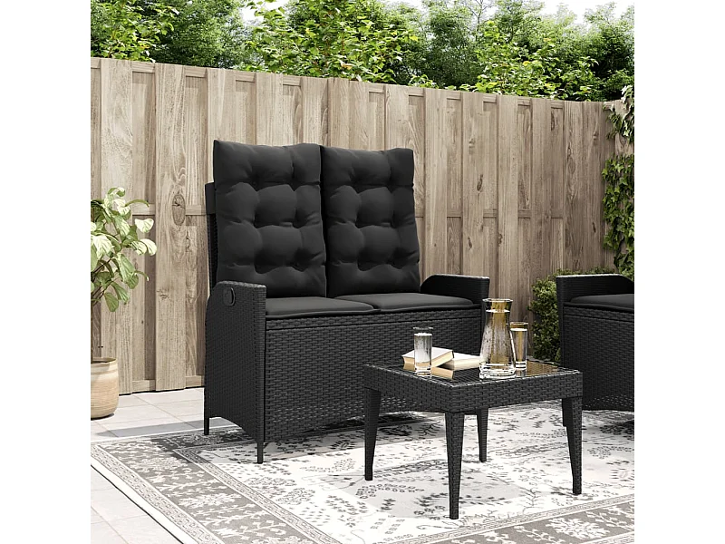 Banc inclinable de jardin avec coussins noir résine tressée REO61195