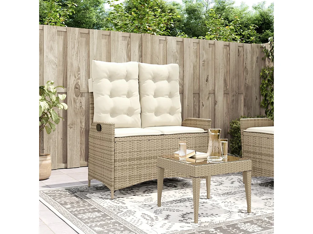 Banc inclinable de jardin avec coussins beige résine tressée REO23241