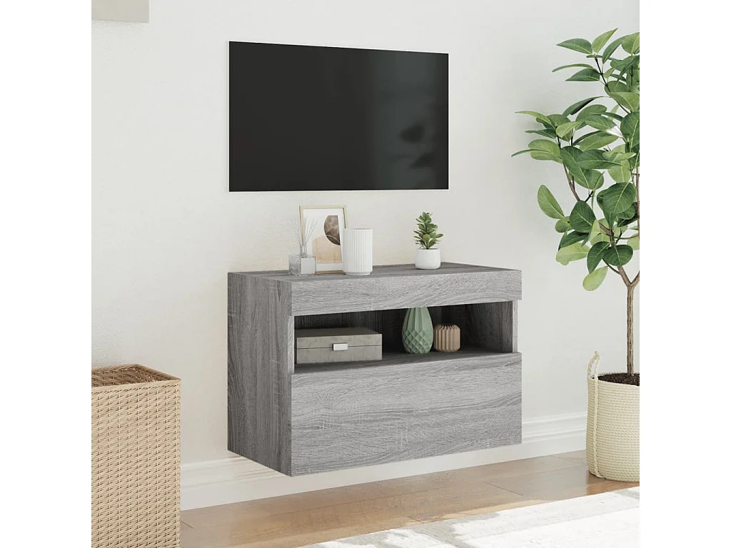 Móvel de parede p/ TV c/ luzes LED 60x30x40 cm cinzento sonoma PT452186