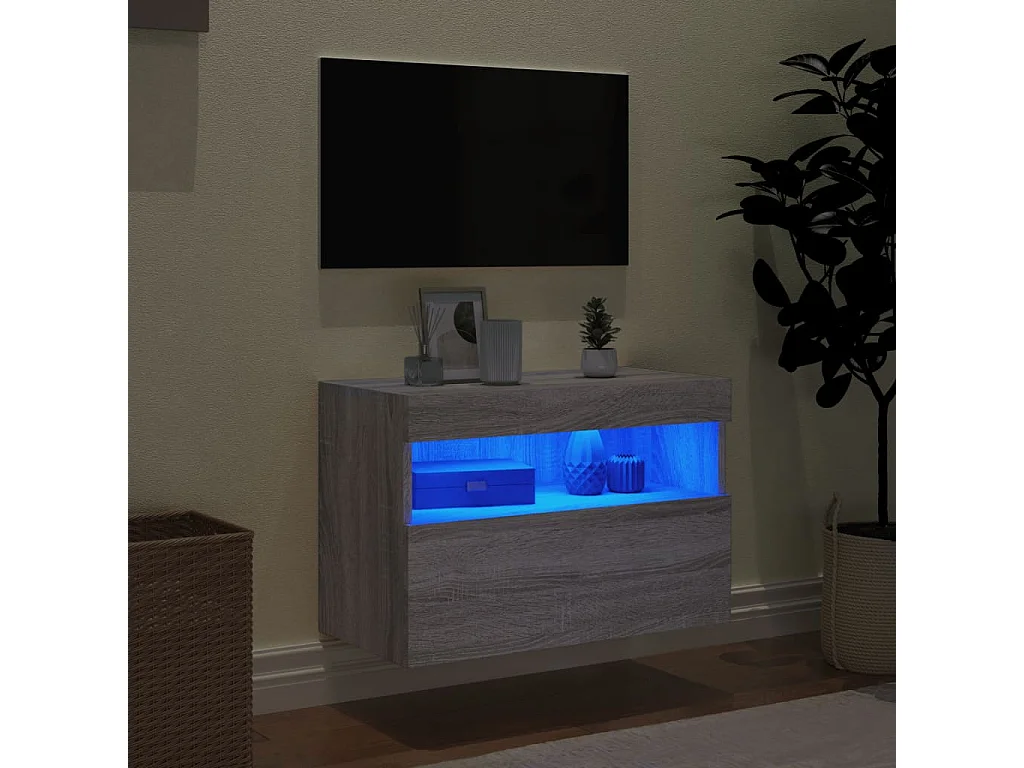 Meuble TV mural avec lumières LED sonoma gris 60x30x40 cm WET3227