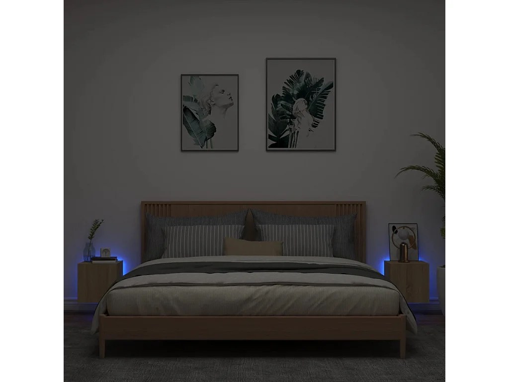 Muebles TV pared luces LED 2 uds roble Sonoma 30,5x35x30 cm ES71323