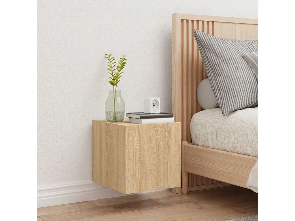 Mueble TV de pared con luces LED roble Sonoma 30,5x35x30 cm ES55722