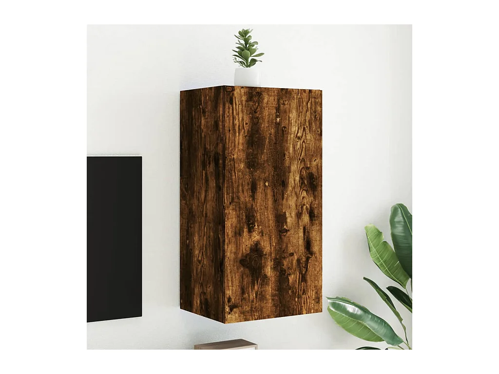 Meuble TV mural avec lumières LED chêne fumé 40,5x35x80 cm WET3604