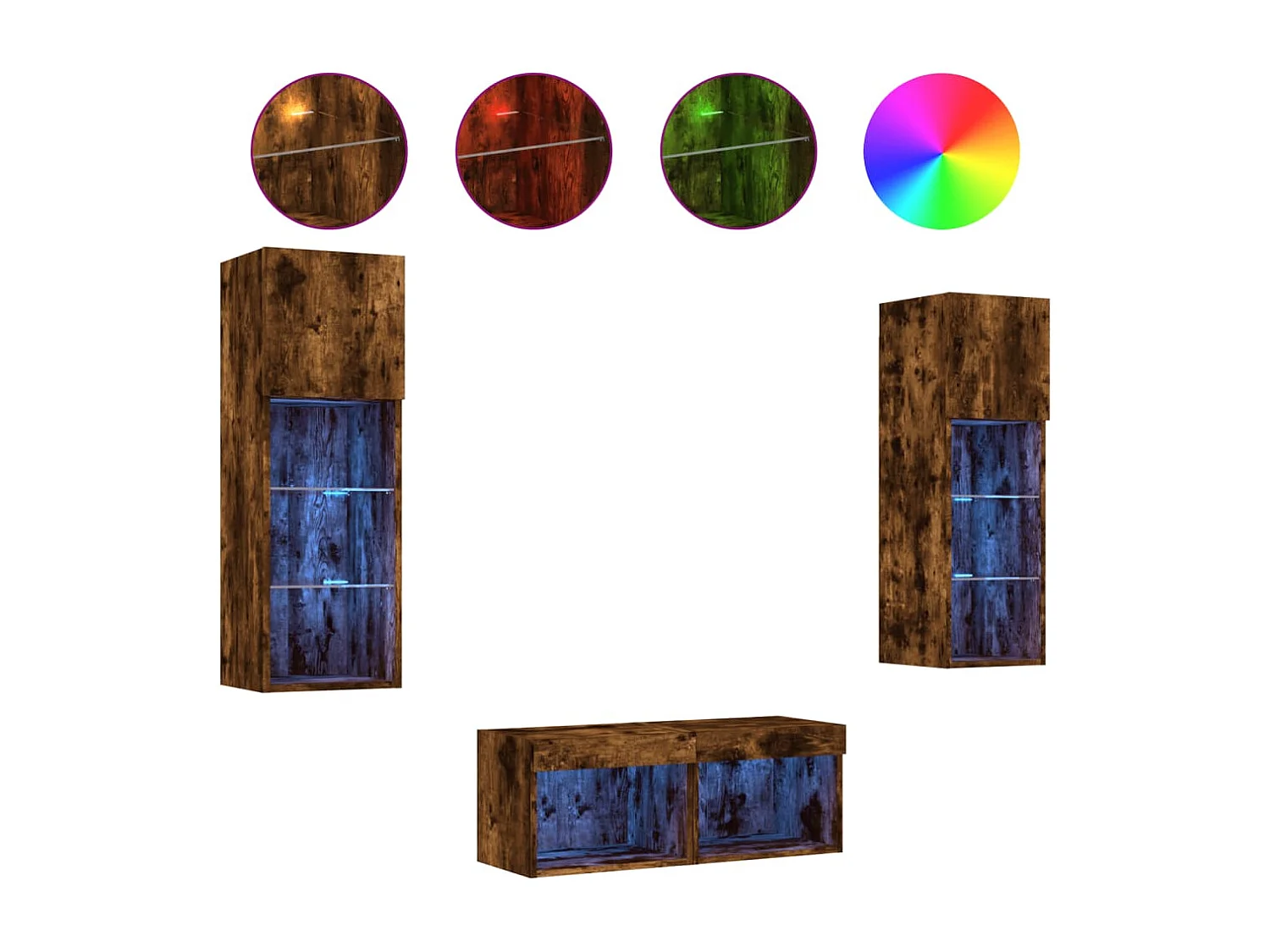 Meuble TV muraux 4 pcs avec lumières LED chêne fumé WET6465