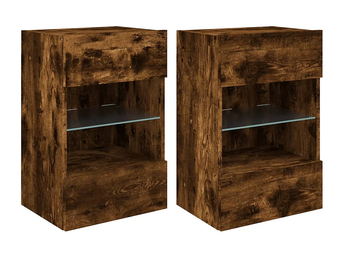 Muebles TV de pared luces LED 2 uds roble ahumado 40x30x60,5 cm ES77450