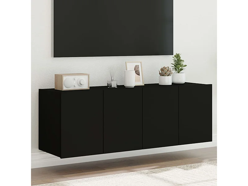 2er TV-Schränke,TV-Wandschränke mit LED-Leuchten Schwarz 60x35x41 cm -gkd744587