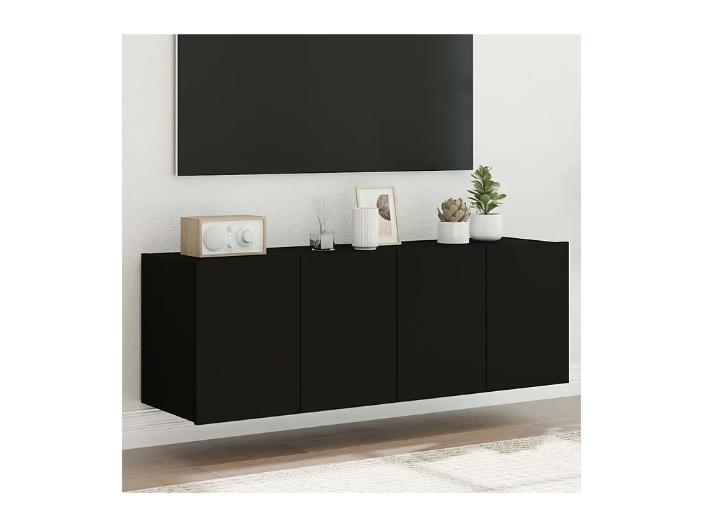 Tv-wandmeubels met LED-verlichting 2 st 60x35x41 cm zwart NL313161
