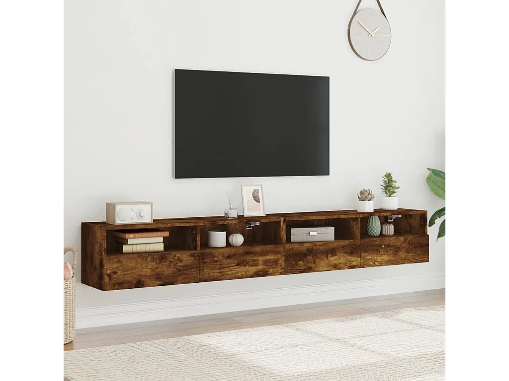 TV-Wandschränke 2 Stk.TV-Schränke Räuchereiche 100x30x30 cm Holzwerkstoff -gkd477867