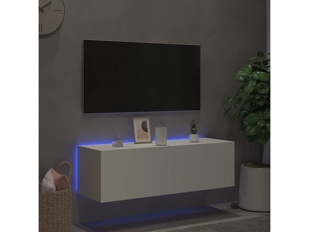 Mueble TV de pared con luces LED blanco 100x35x31 cm ES25134