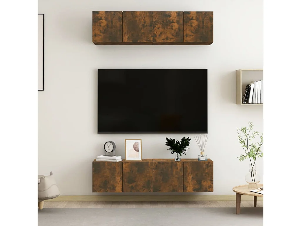 Meubles TV muraux 4 pcs Chêne fumé 60x30x30cm Bois d'ingénierie WET2247