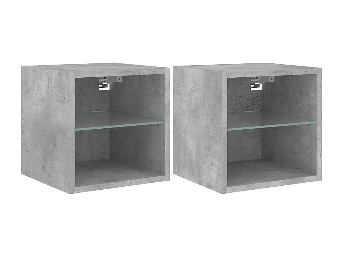 Meubles TV muraux et lumières LED 2pcs gris béton 30x28,5x30 cm WET4690
