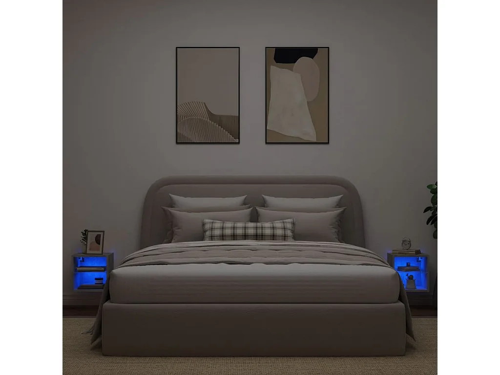 Meubles TV muraux et lumières LED 2pcs gris béton 30x28,5x30 cm WET4690