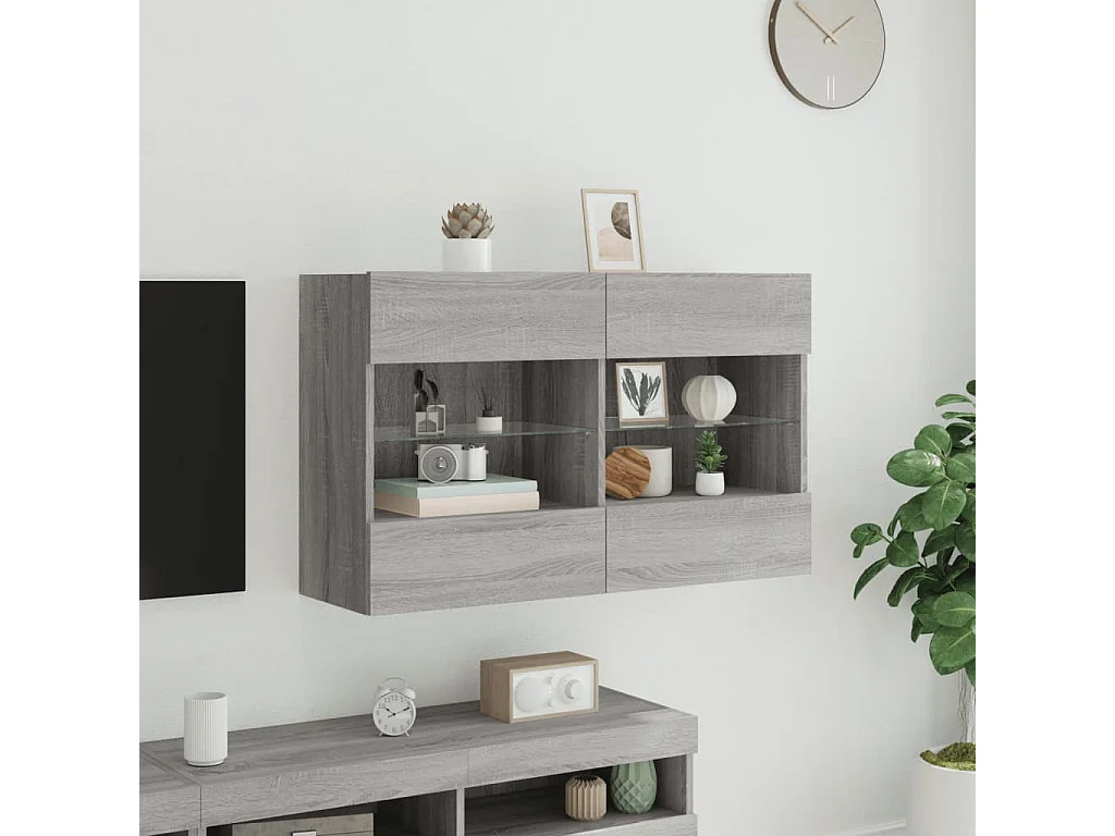 Meuble TV mural avec lumières LED sonoma gris 98,5x30x60,5 cm WET5551