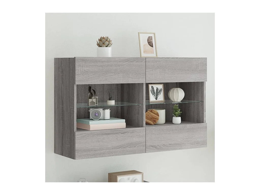 Tv-wandmeubel met LED-verlichting 98,5x30x60,5 cm grijs sonoma NL277420