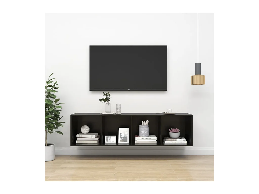 Meuble TV mural Noir brillant 37x37x142,5 cm Aggloméré WET4327