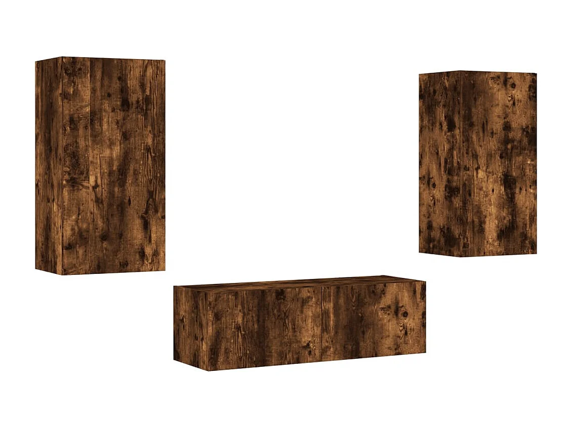 3-delige tv-wandmeubelset met LED-verlichting gerookt eiken NL961078