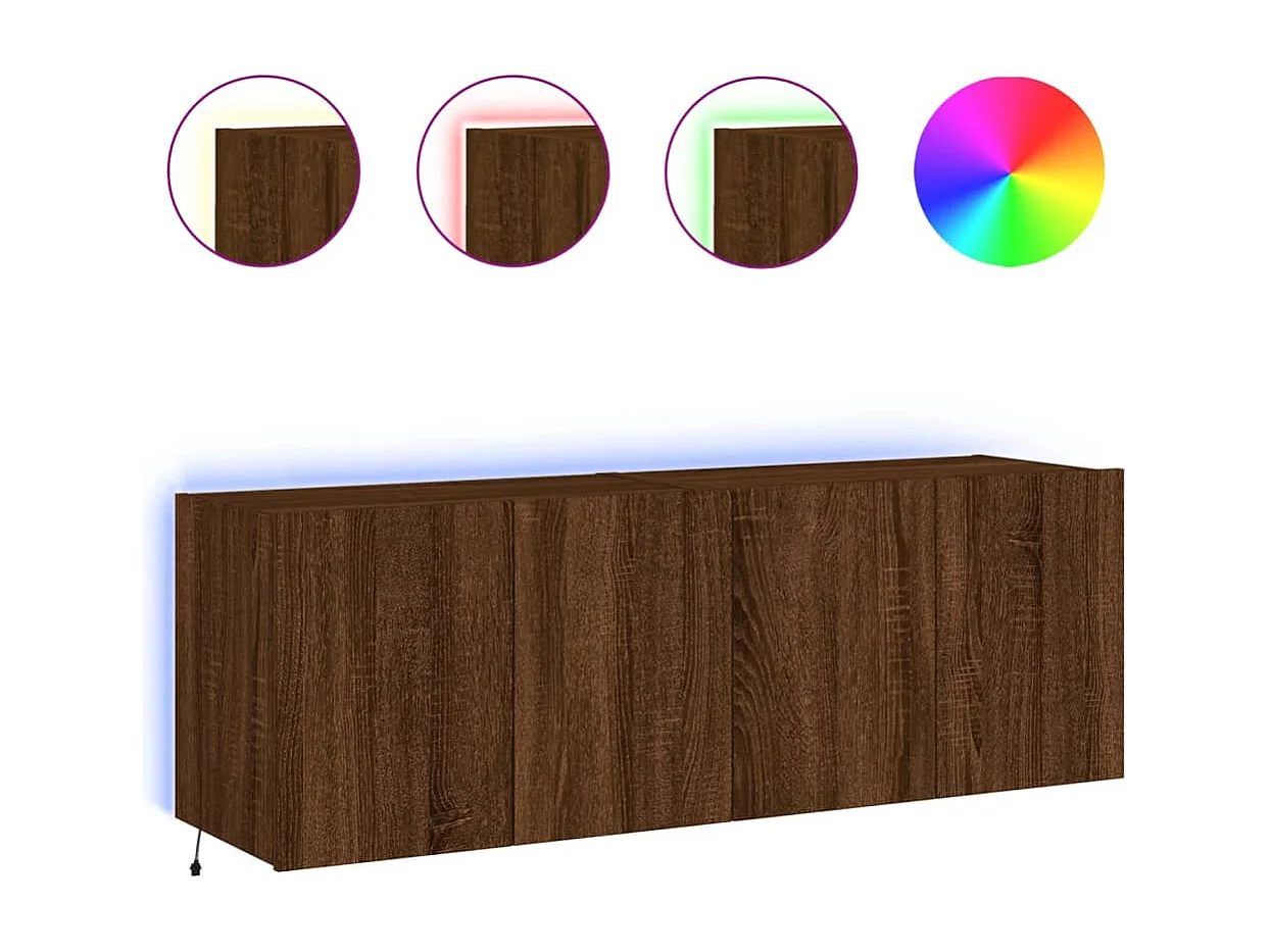 Muebles TV de pared luces LED 2 uds marrón roble 60x35x41 cm ES30299