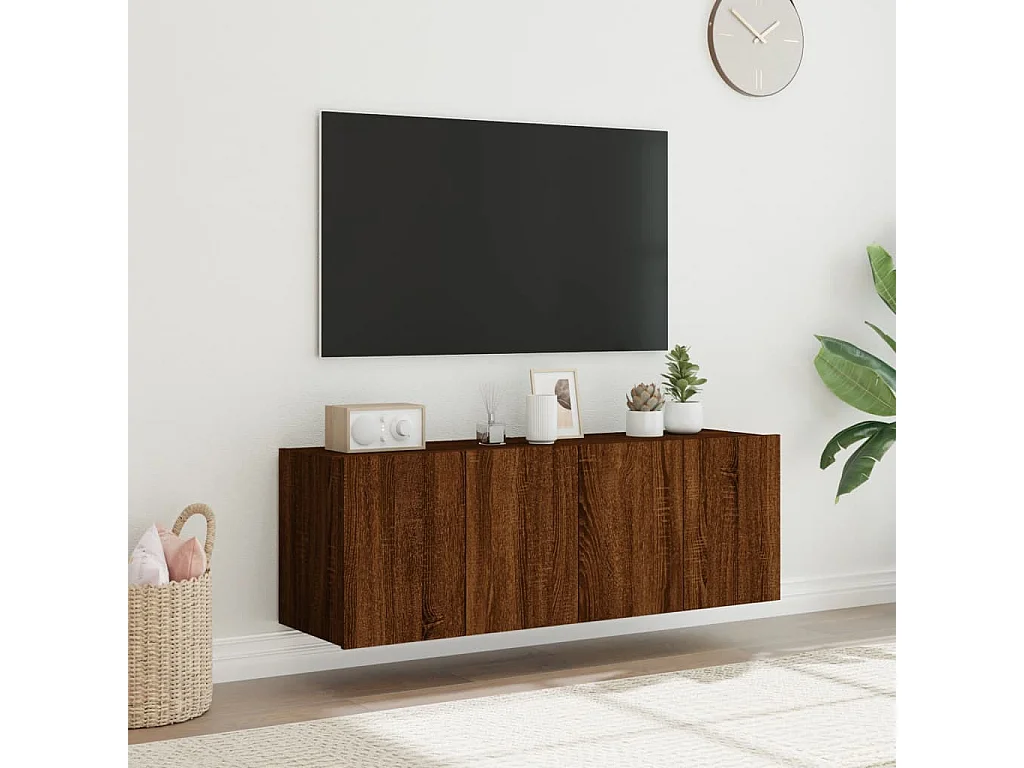 Meubles TV muraux lumières LED 2 pcs chêne marron 60x35x41 cm WET9266